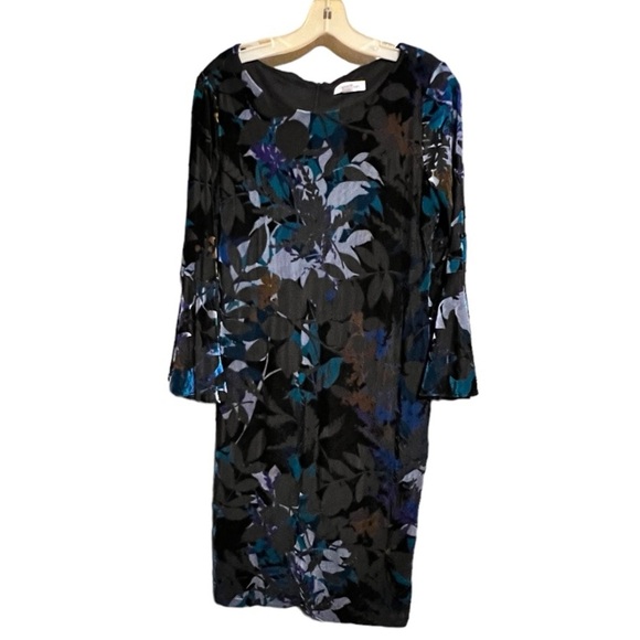 Calvin Klein Multicolored‎ Burnout Velvet Bell-Sleeve Dress - Picture 3 of 9
